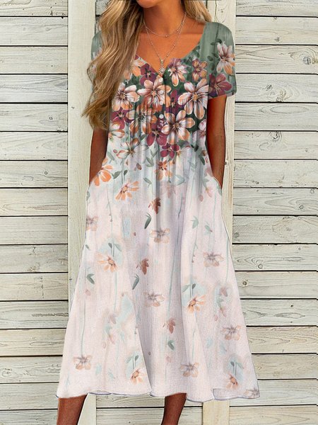 

Casual Floral Crew Neck Loose Dress, Multicolor, Dresses