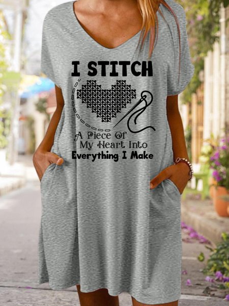 

Valentine‘s Day I Stitch A Piece Of My Heart Into Everything I Make Women's V Neck Dress, Gray, Dresses