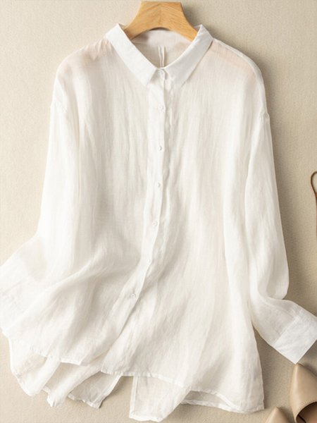 

Cotton Boho Shirt Collar Plain Blouse, White, Blouses & Shirts