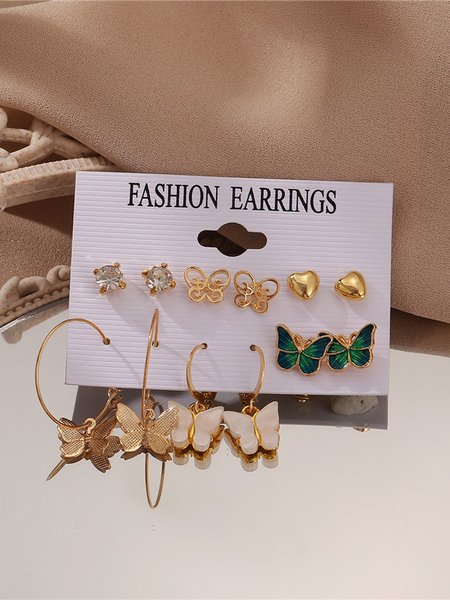 

Casual Butterfly Pattern Earrings Multi-Piece Set Daily Commuting Versatile Jewelry, Multicolor, Earrings