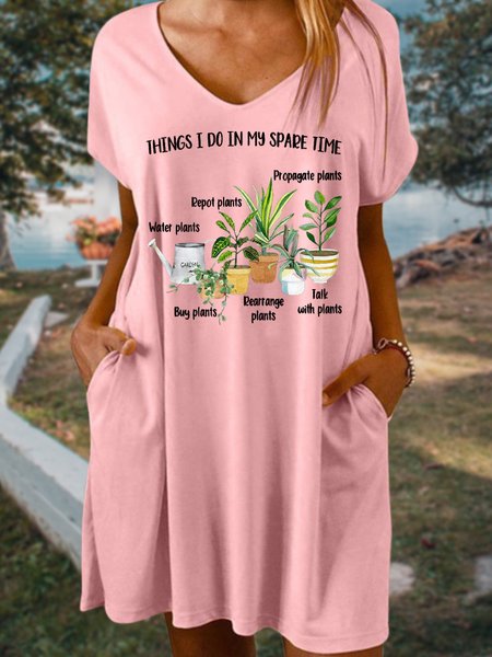 

Funny Plant Lover Things I Do In My Spare Time Women's V Neck Dress, Pink, Dresses
