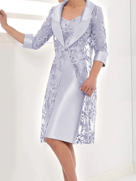 

Mother of the groom/bride Dresses Organza V Neck Embroidery Two-Piece Set Formal Dress with Cardigan, Gray, Formal Dresses