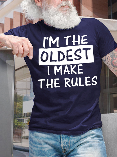 

Men's I Am The Oldest I Make The Rules Funny Graphic Print Cotton Casual Loose Text Letters T-Shirt, Purplish blue, T-shirts