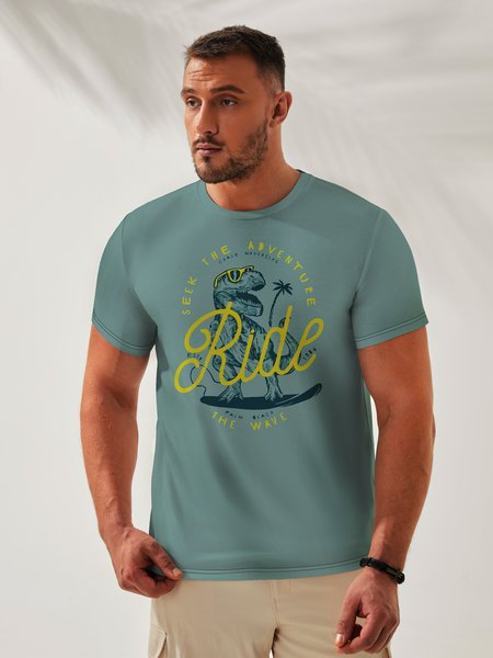 

Dinosaur Crew Neck Casual T-Shirt, Green, Men's t-shirts