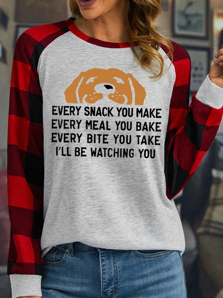 

Women's Every Snack You Make I Will Be Watching You Funny Dog Valentine's Day Gift Couple Buffalo Plaid Graphic Print Merry Christmas Loose Crew Neck Top, White, Shirts & Blouses