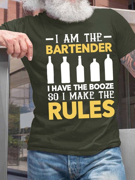 

Men’s I Am The Bartender I Have The Booze So I Make The Rules Casual Cotton Text Letters Regular Fit T-Shirt, Army green, T-shirts