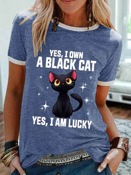 

Women’s Funny Word Yes an i own a black cat yes and i am lucky Simple Cat T-Shirt, Blue, T-shirts