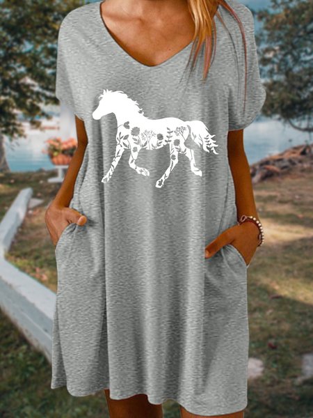 

Floral Horse Women's V Neck Dress, Gray, Dresses