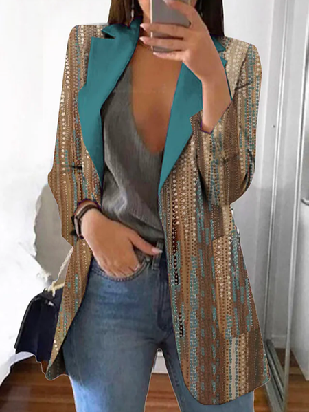 

Cross Neck Casual Loose Geometric Blazer, Multicolor, Blazers