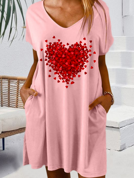 

Women’s Heart Casual V Neck Dress, Pink, Dresses