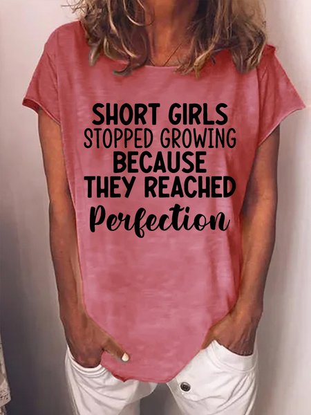 

Women's Short Girls Stopped Growing Because They Reached Perfection Funny Graphic Print Crew Neck Casual Text Letters Cotton-Blend T-Shirt, Red, T-shirts