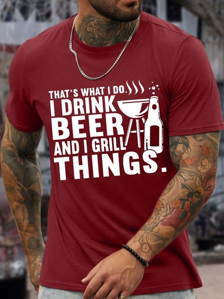 

Men’s That’s What I Do I Drink Beer And I Grill Things Casual Text Letters T-Shirt, Red, T-shirts