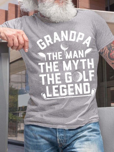 

Men’s Grandpa The Man The Myth The Golf Legend Crew Neck Casual Regular Fit T-Shirt, Light gray, T-shirts