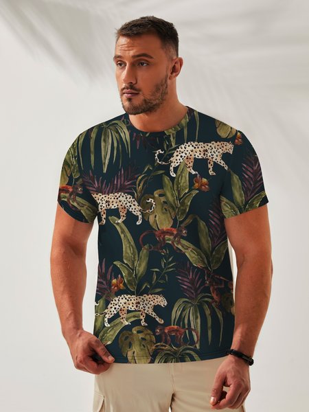 

Animal Crew Neck Casual T-Shirt, Green, Men's t-shirts