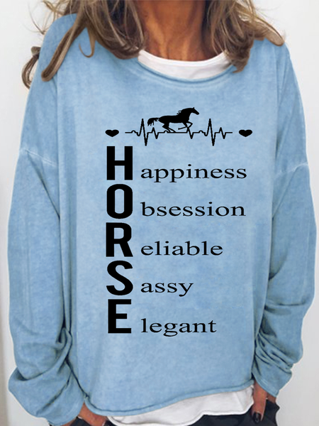 

Women's Funny Horse Text Letters Loose Simple Sweatshirt, Light blue, Hoodies&Sweatshirts