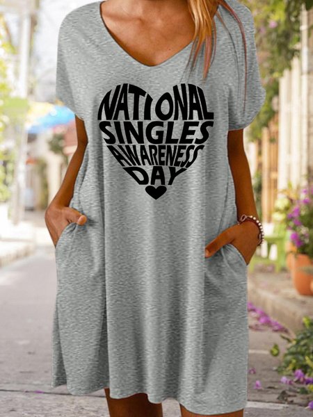 

Anti Valentine‘s Day National Singles Awareness Day Women's V Neck Dress, Gray, Dresses