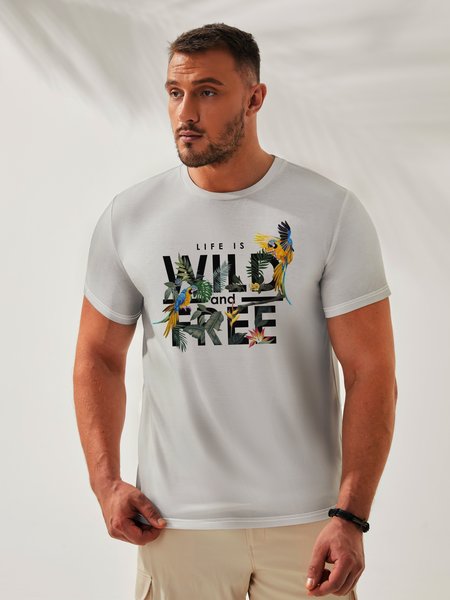 

Parrot Crew Neck Casual T-Shirt, White, Men's t-shirts