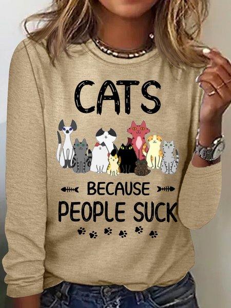 

Women's Funny Cats Because People Suck Casual Top, Khaki, Long sleeves