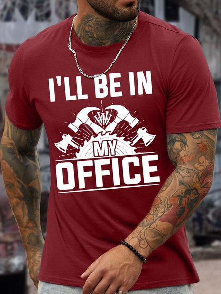 

Men’s I’ll Be In My Office Cotton Text Letters Crew Neck Casual T-Shirt, Red, T-shirts