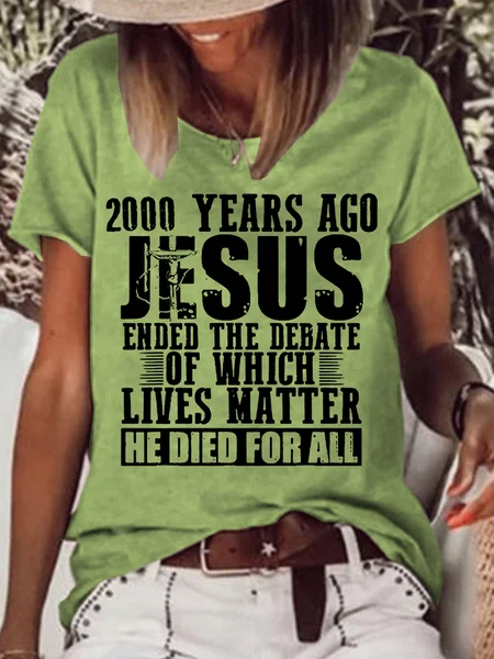 

Women's 2000 Years Ago Jesus Ended the Debate Christian Believe T-Shirt Casual T-Shirt, Green, T-shirts