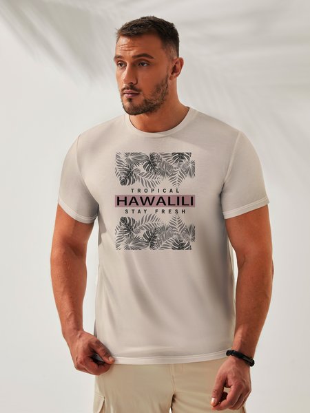 

Leaf Crew Neck Casual T-Shirt, White, Men's t-shirts