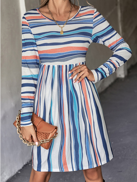 

Loose Casual Crew Neck Striped Dress, Multicolor, Dresses