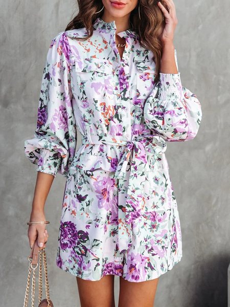 

Crew Neck Casual Loose Floral Dress, Multicolor, Dresses