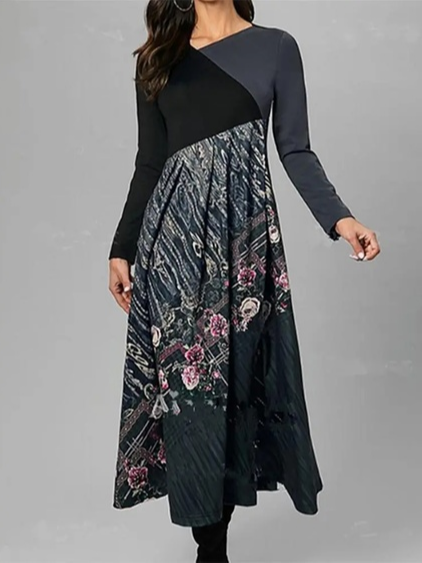 

Casual Color Block Loose V Neck Dress, Multicolor, Midi Dresses