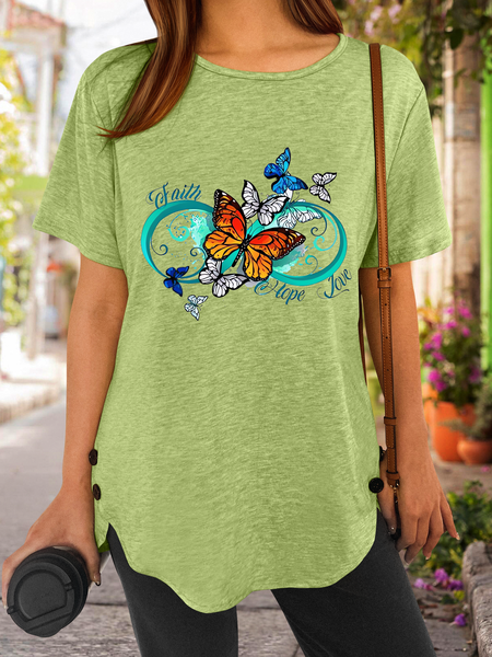 

Women‘s Faith hope love Butterfly Casual Crew Neck T-Shirt, Green, T-shirts