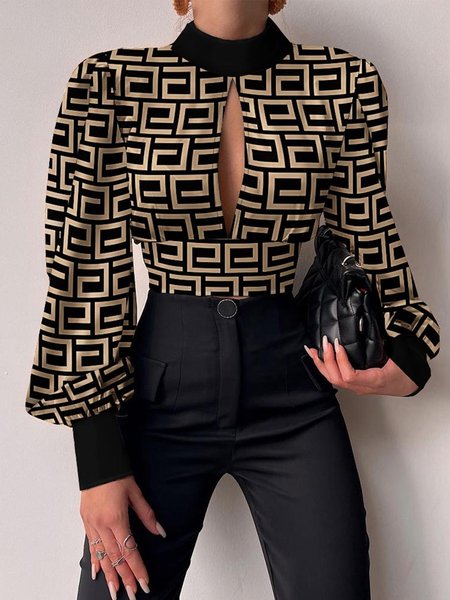 

Half Turtleneck Regular Fit Elegant Long Sleeve Blouse, As picture, Blouses and Shirts