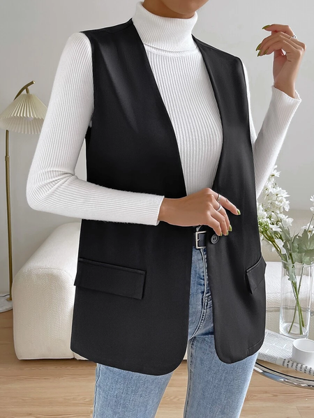 

Casual Loose Cross Neck Cotton Vest, Black, Vests & Gilets