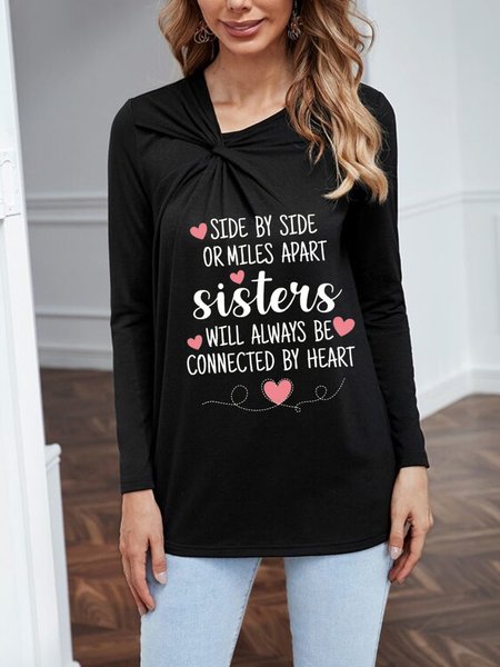 

Casual Asymmetrical Text Letters T-Shirt, Black, T-Shirts