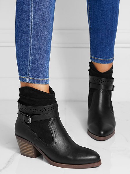 

Black Suede Panel Leather Vintage Western Boots, Boots