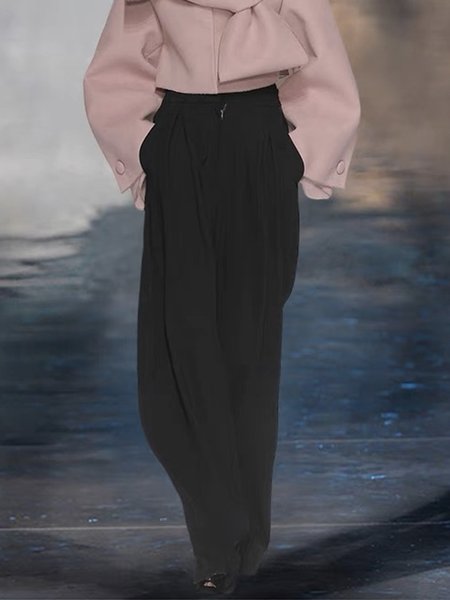 

Plain Regular Fit Elegant Fashion Pants, Black, Pants