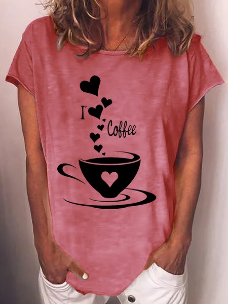 

Women's Coffee Lover Letters Print Casual T-Shirt, Red, T-shirts
