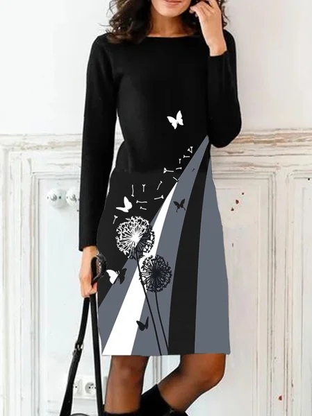

Casual Crew Neck Color Block Regular Fit Dress, Black, Dresses