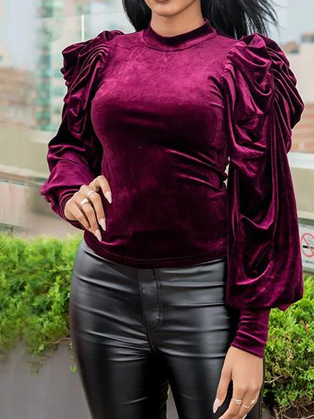 

High Elasticity Urban Regular Fit Stand Collar Long sleeve Blouse, Datered, Blouses and Shirts