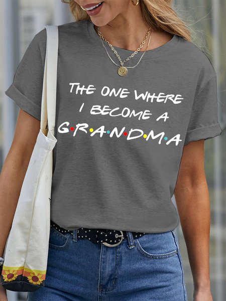 

Women’s The One Where I Become A Grandma Couple Cotton Casual Loose Text Letters T-Shirt, Gray, T-Shirts