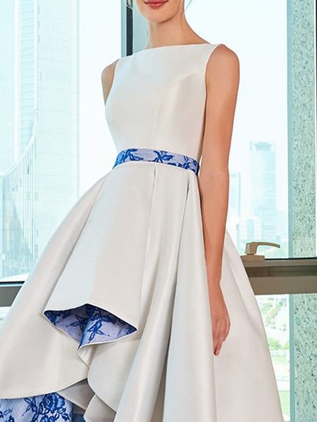 

Regular Fit Lace Color Block Elegant Regular Fit No Elasticity Fit & Flare Party Dress, White, Midi Dresses