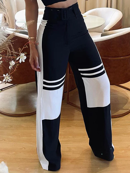 

Urban Regular Fit Color Block Fashion Long Pants, Black-white, Pants