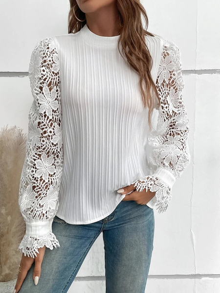 

Plain Casual Loose Stand Collar Top, White, Shirts & Blouses