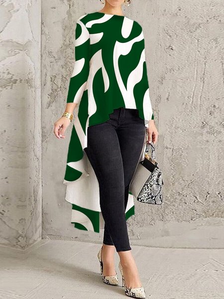 

Geometric Crew Neck Urban Irregular Craftsmanship Blouse, Green, Blouses and Shirts