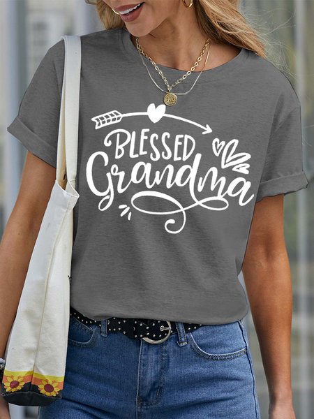 

Women’s Blessed Grandma Loose Casual Cotton Crew Neck T-Shirt, Gray, T-Shirts