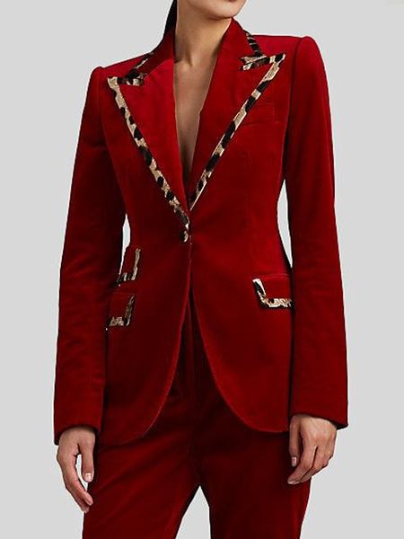 

Lapel Collar Urban Leopard Regular Fit Long sleeve Blazer, Red, Blazers