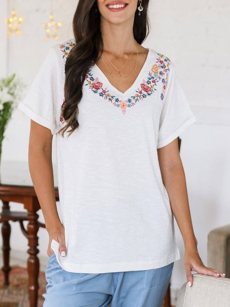 

Ethnic Boho Knitted Loose T-Shirt, White, T-Shirts