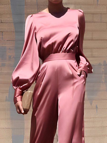 

Urban Satin Plain Loose Crew Neck Blouse, Pink, Blouses and Shirts