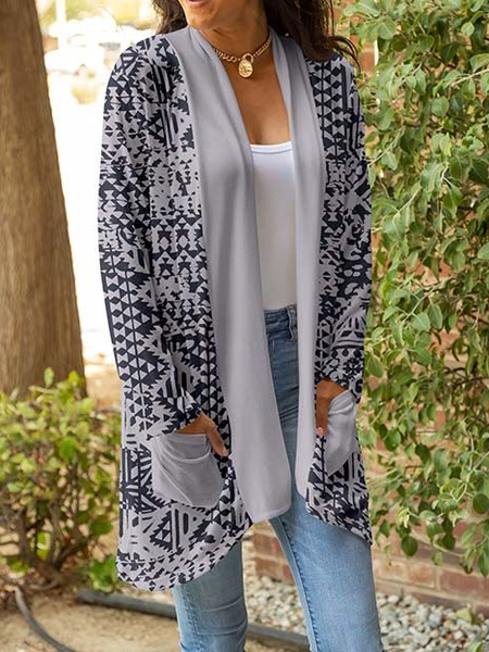 

Loose Ethnic Casual Other Coat, Gray, Cardigans