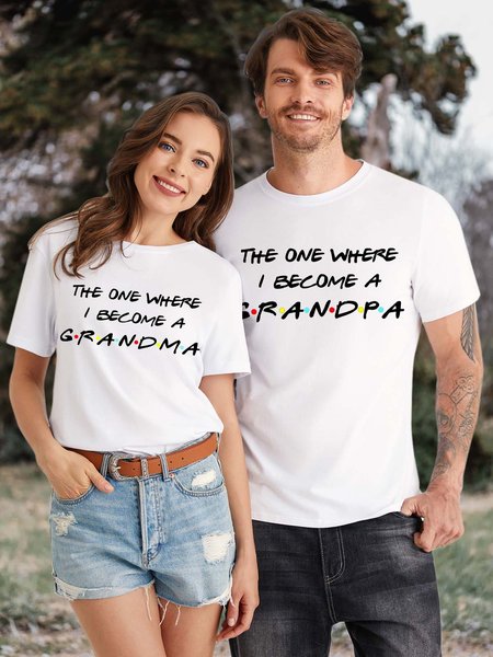 

Men’s The One Where I Become A Grandpa Couple Cotton Casual Text Letters Crew Neck T-Shirt, White, T-shirts