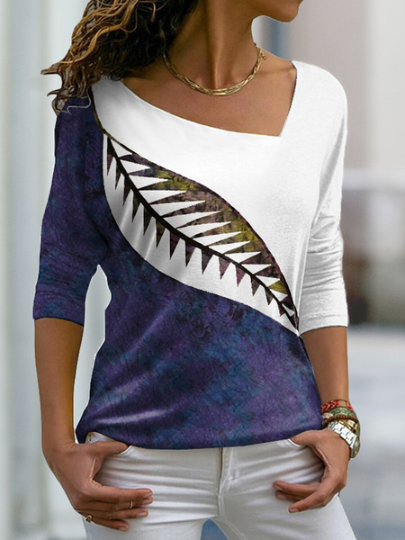 

Casual Jersey Asymmetrical Leaf T-Shirt, Blue, T-Shirts