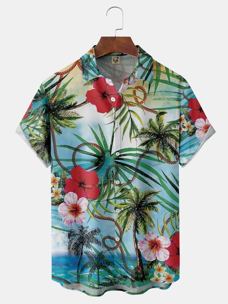 

Tropical Chest Pocket Short Sleeve Hawaiian Shirt, Blue, Men Shirts